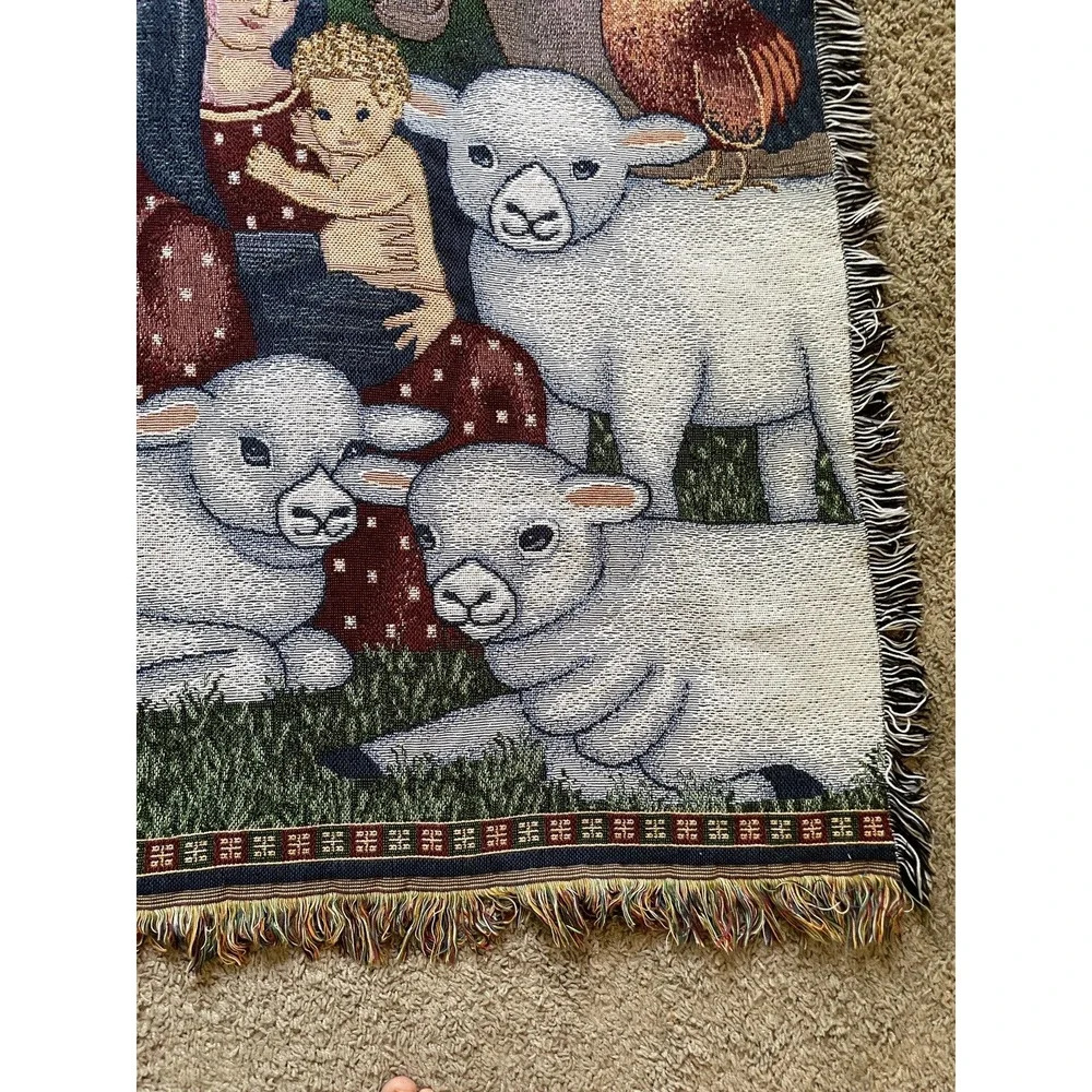 Vintage Christmas Nativity Tapestry Throw Blanket Christian Decor Religious